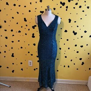 Enfocus Studio Teal Lace Mermaid Formal Dress Size 4 Sleeveless Evening Wedding